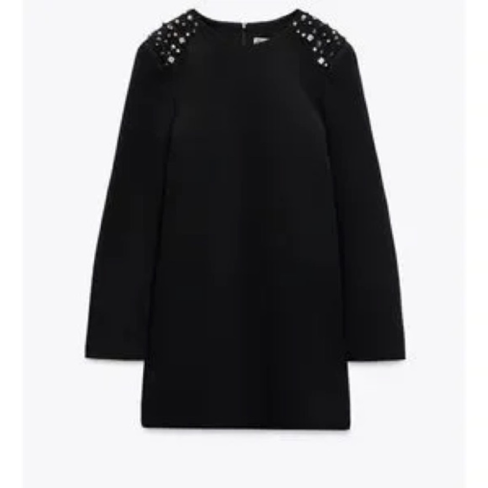 ZARA Black Embellished Shoulder Shift Dress - Women